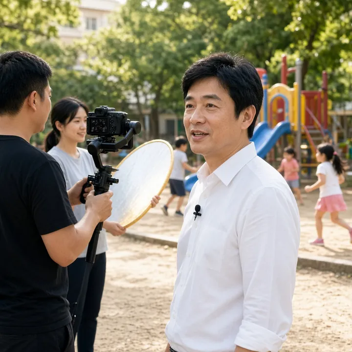 候選人在公園接受拍攝